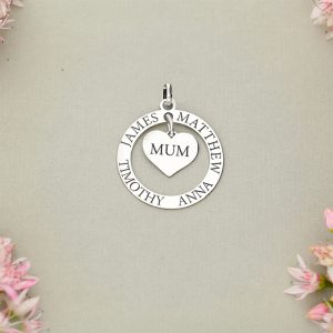 A circular charm with a centre heart which can be engraved front and back.