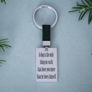 A rectangular stainless steel keyring. Choose your own engraving