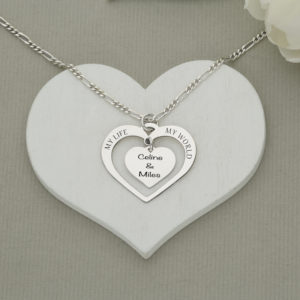 Heart charm with a centre heart which can be engraved front and back