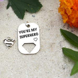 'You're my Super Hero', silver charm.