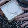 Silver expandable bangle with Heart and Chai charms - Image 2