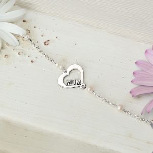 A Silver Bracelet with Pearls and a Personalised Heart