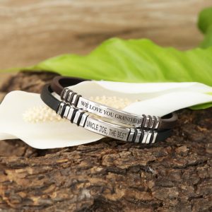 Leather bracelets with stainless steel engravable plate