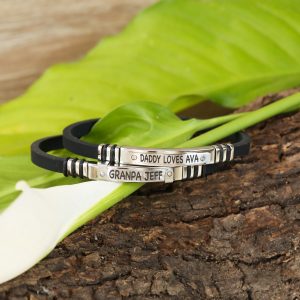 Black rubber bracelet with stainless steel engravable plate