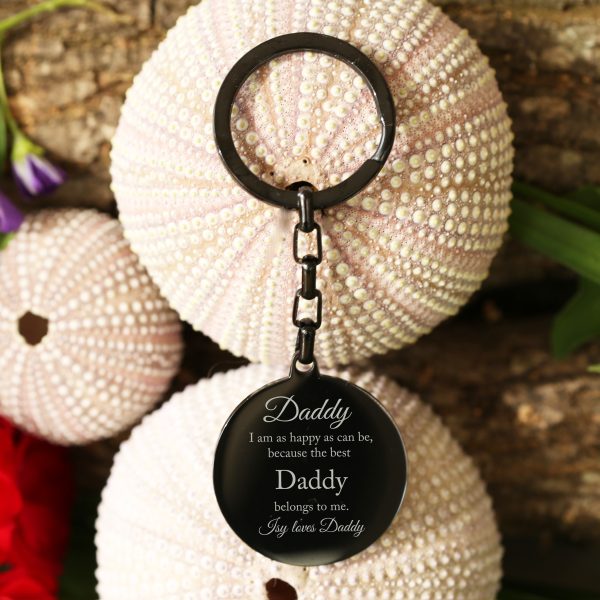 Black Round Stainless Steel Engravable Keyring